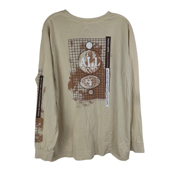 Dutch Bros Men's Long Sleeve Tan Shirt Size XL It's All Good Globe Logo Top - Picture 2 of 6